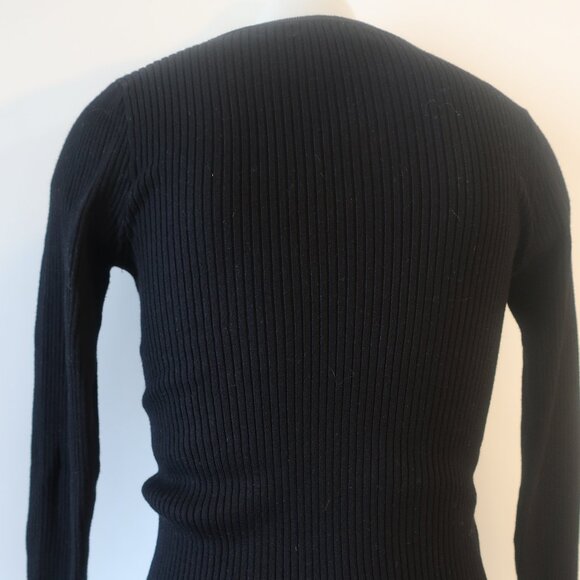 Womens MNG Black Ribbed Knit Crew Striped Cuff Sweater S - Picture 9 of 11